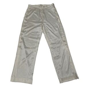 Lotus Village White Satin Wide Leg Pants Dragon Button Detail Size 38